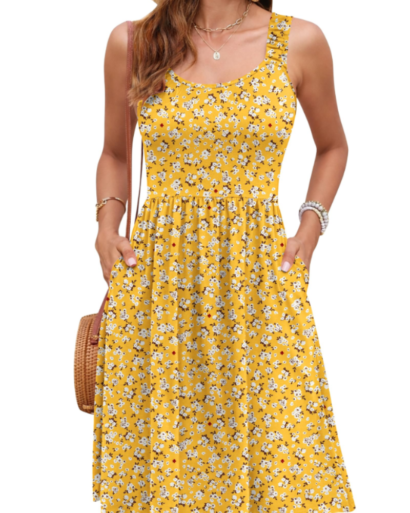 Summer dress for women | square neckline | A-line cut with fitted waist | vacation