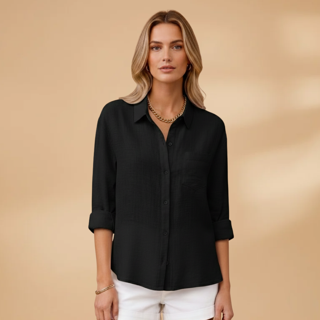 Blusa a maniche corte da donna - camicia aderente con patta di bottoni | quotidiano
