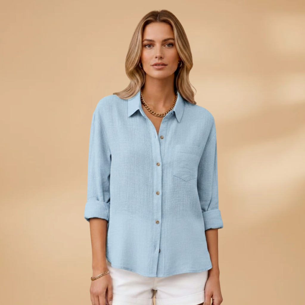 Blusa a maniche corte da donna - camicia aderente con patta di bottoni | quotidiano
