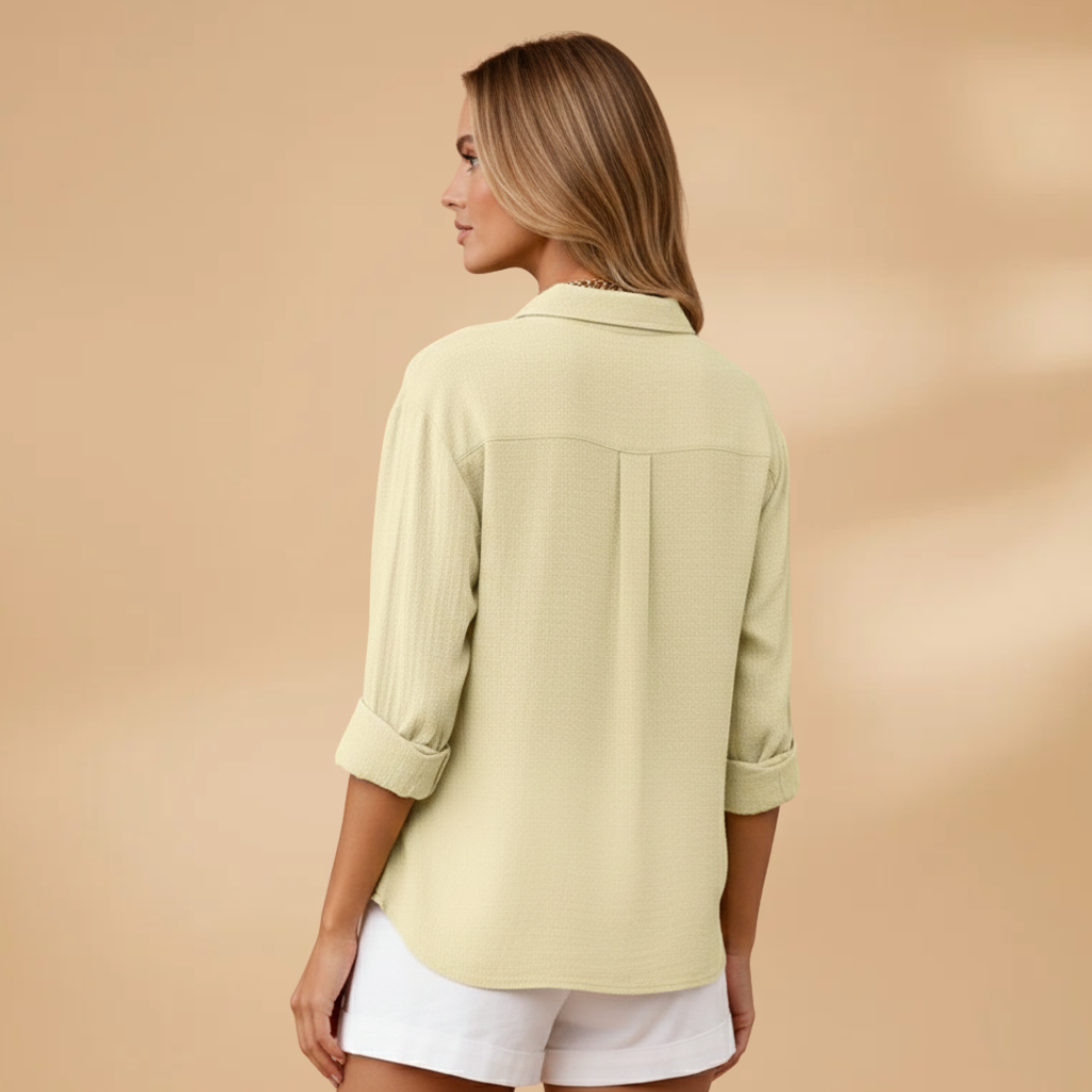 Blusa a maniche corte da donna - camicia aderente con patta di bottoni | quotidiano