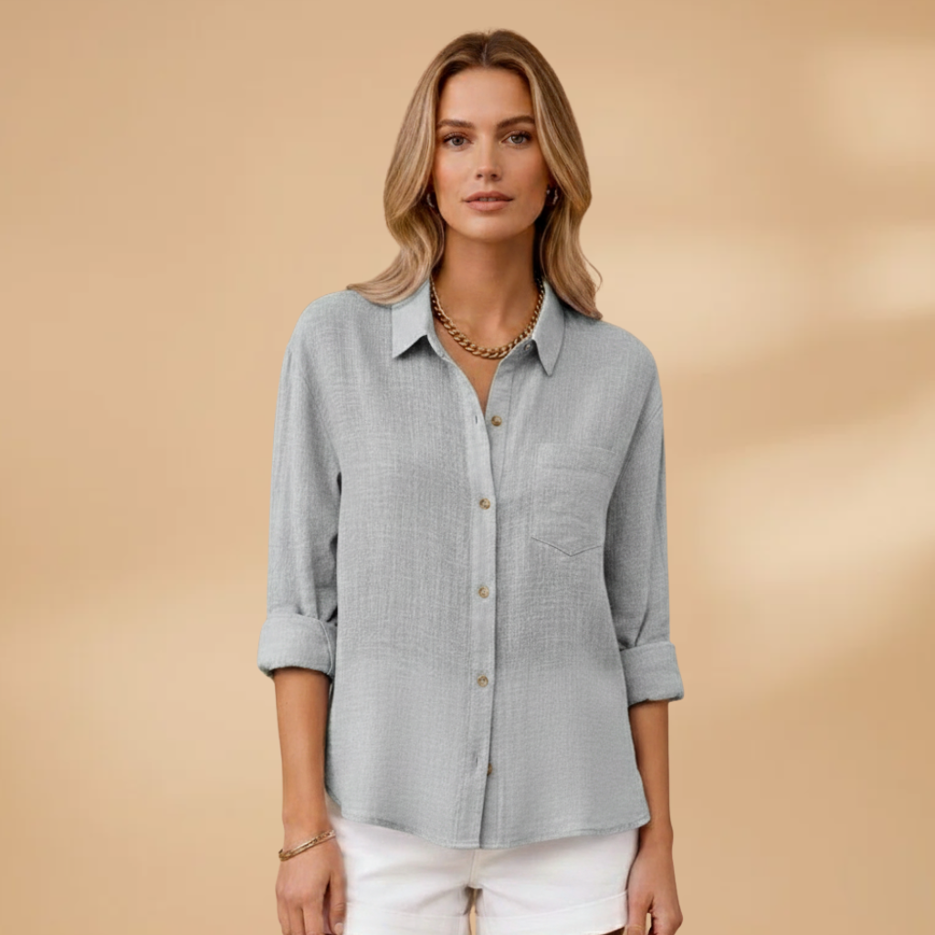 Blusa a maniche corte da donna - camicia aderente con patta di bottoni | quotidiano
