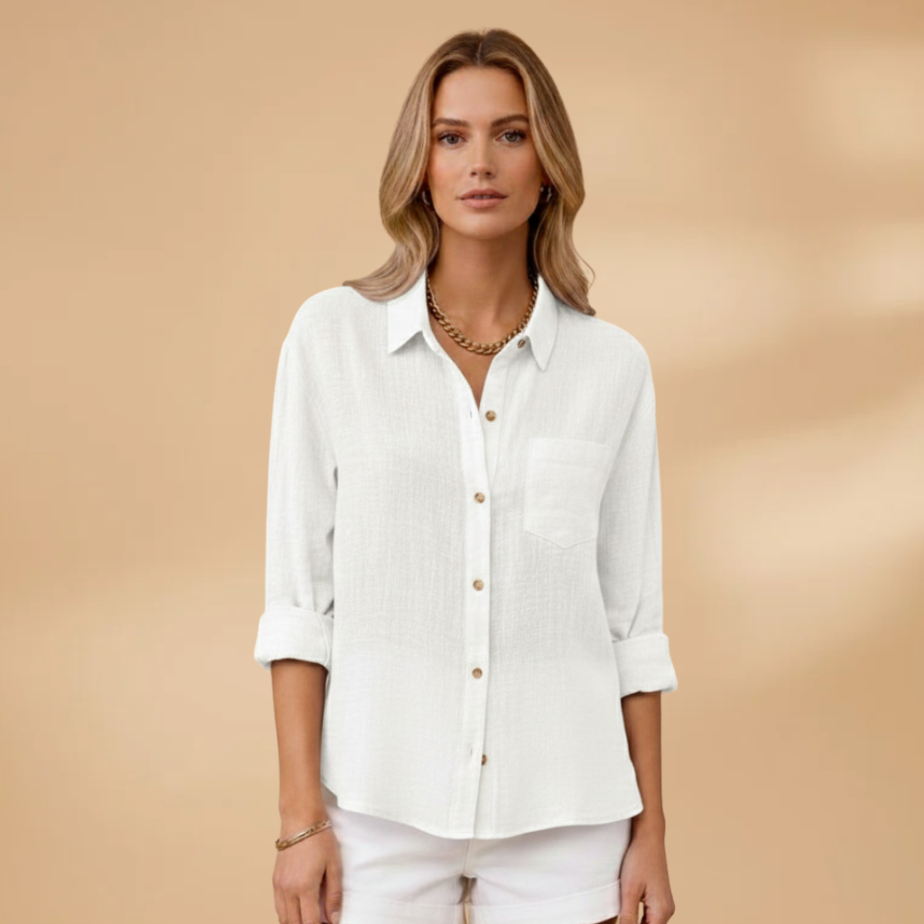 Blusa a maniche corte da donna - camicia aderente con patta di bottoni | quotidiano