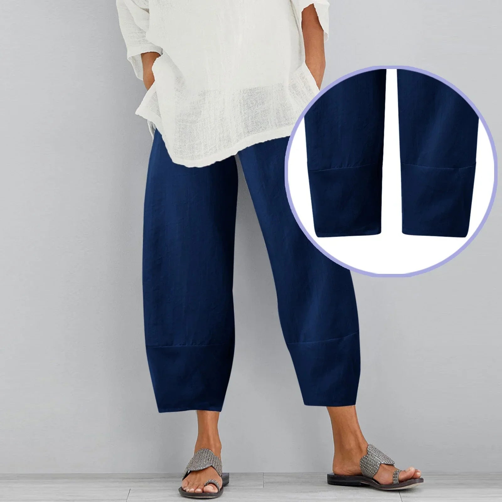 Pantaloni largi pentru femei cu design lejer și croială până la gleznă