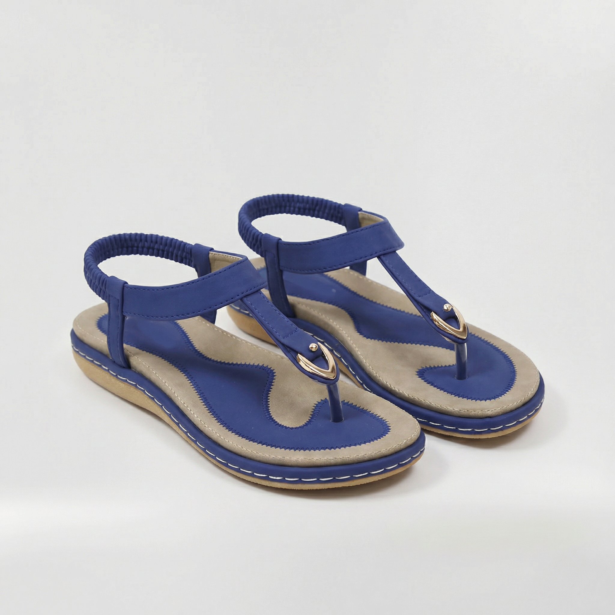 Sandale plate pentru femei, papuci cu bandă elastică și ornament metalic