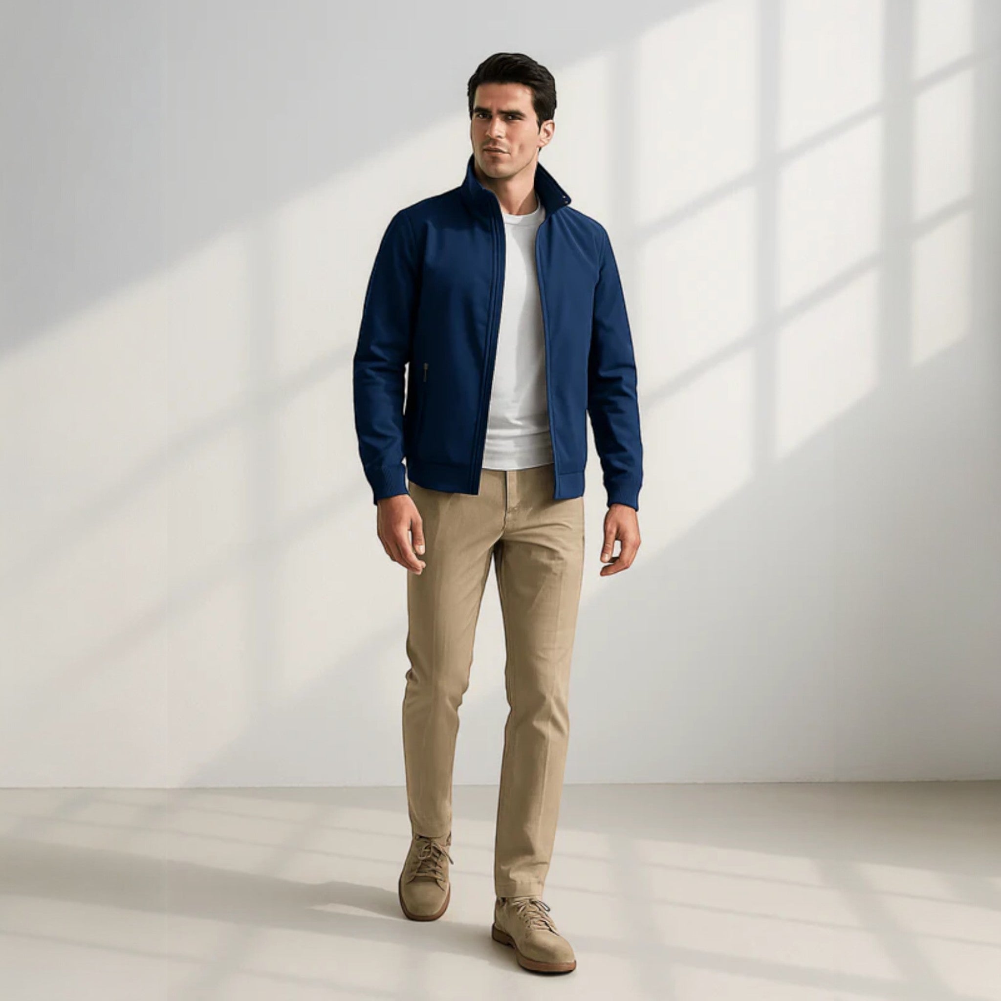 Jachetă bomber ușoară pentru bărbați, cu fermoar și guler înalt