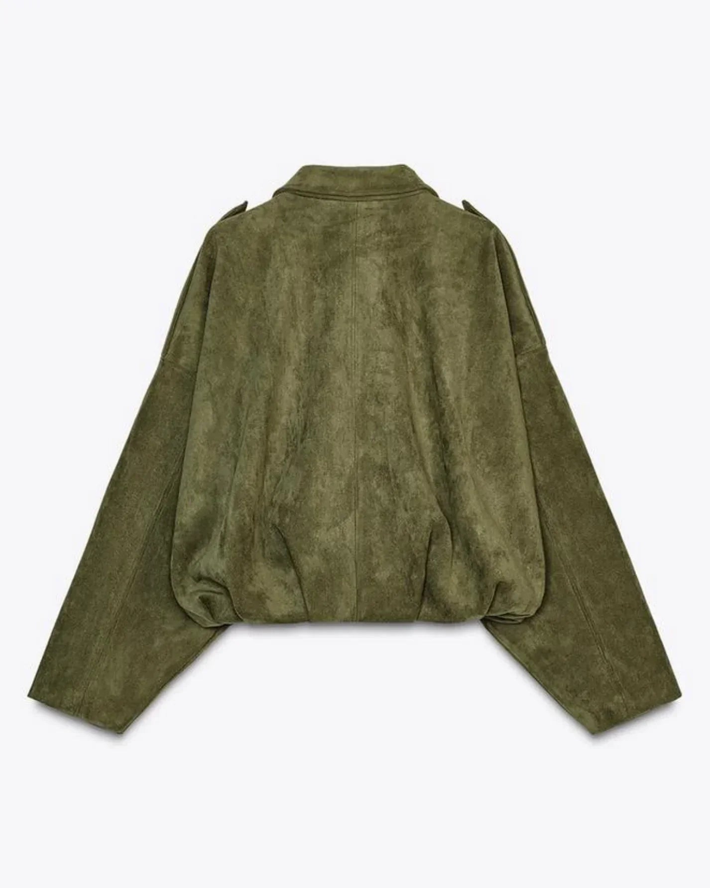 Giacca in Scamosciato con Cerniera e Collo Classico a Vestibilità Rilassata per Donna