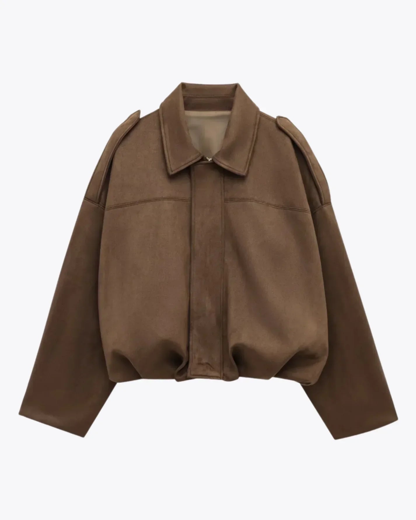 Jachetă bomber de piele întoarsă pentru femei, stil oversize, cu fermoar