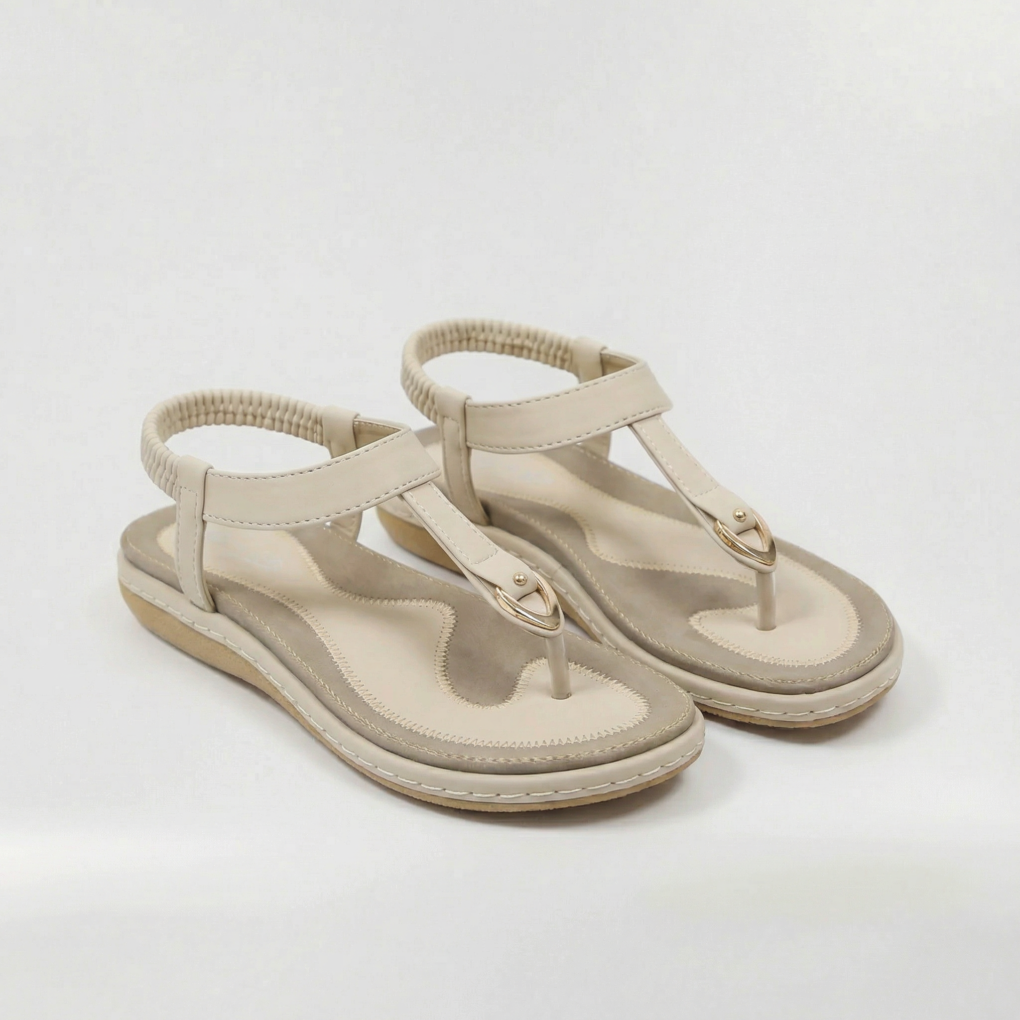 Sandale plate pentru femei, papuci cu bandă elastică și ornament metalic