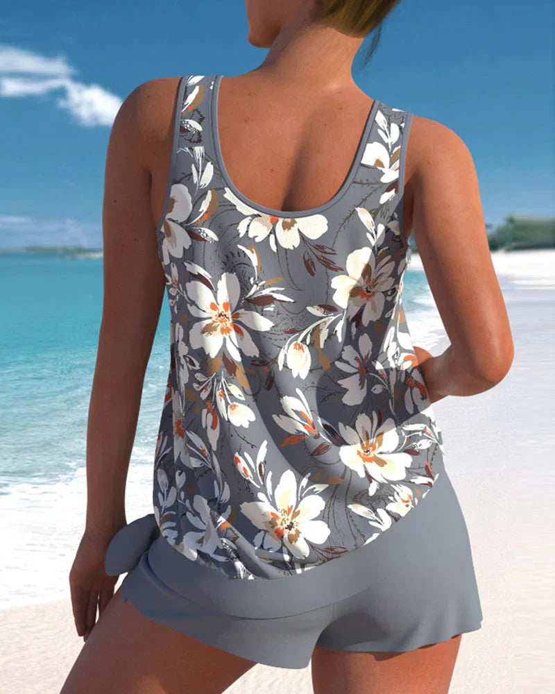 Completo Tankini da Spiaggia per Donna con Top senza Maniche e Pantaloncini