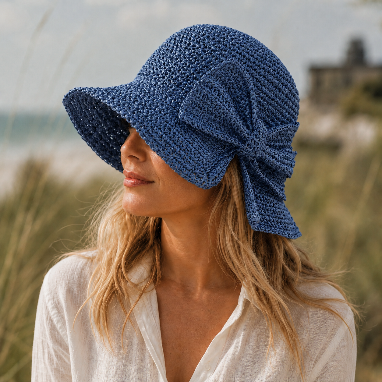 Women's bucket hat - short brim with bow - casual beach style