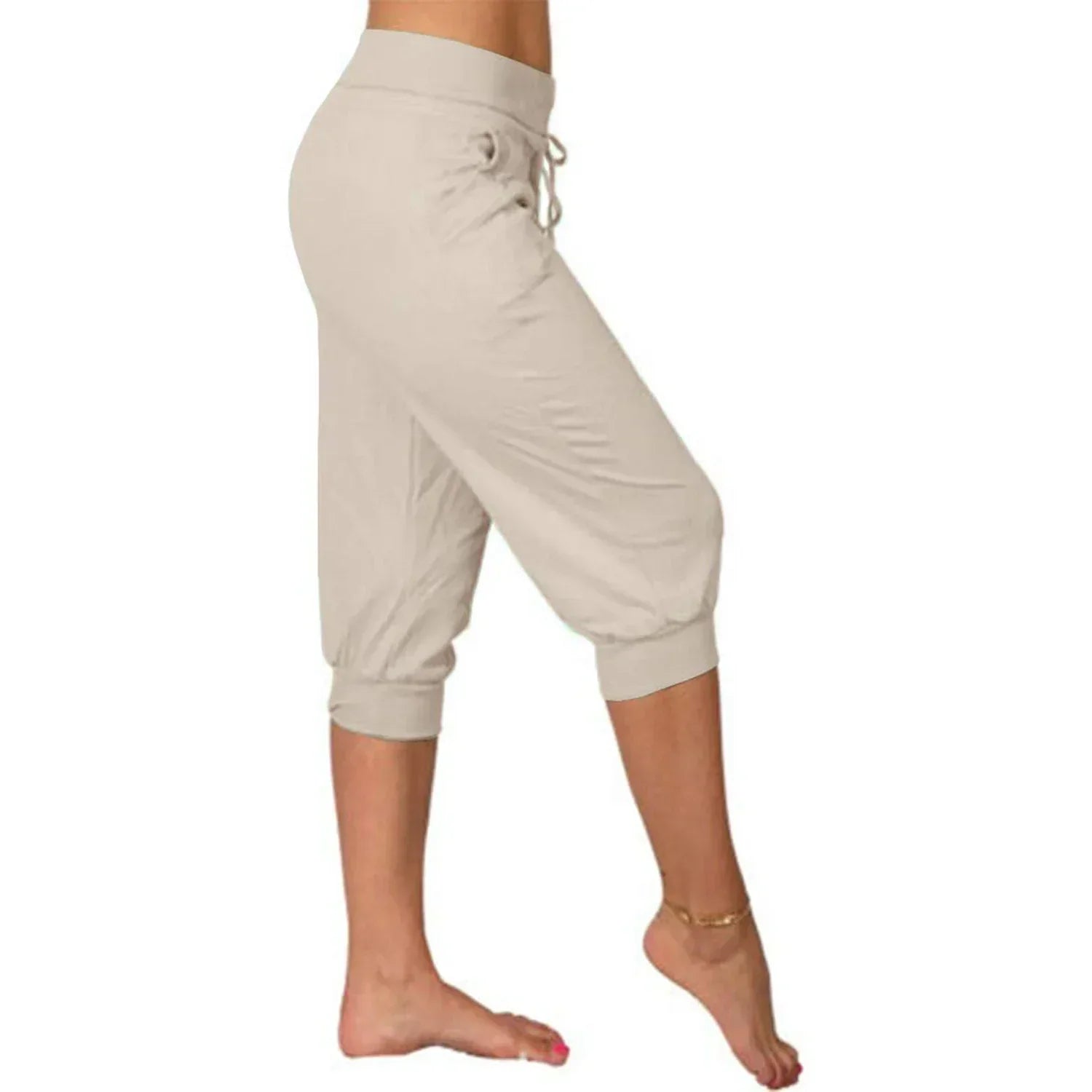 Women's Capri Pants with Adjustable Drawstring and Elastic Waistband