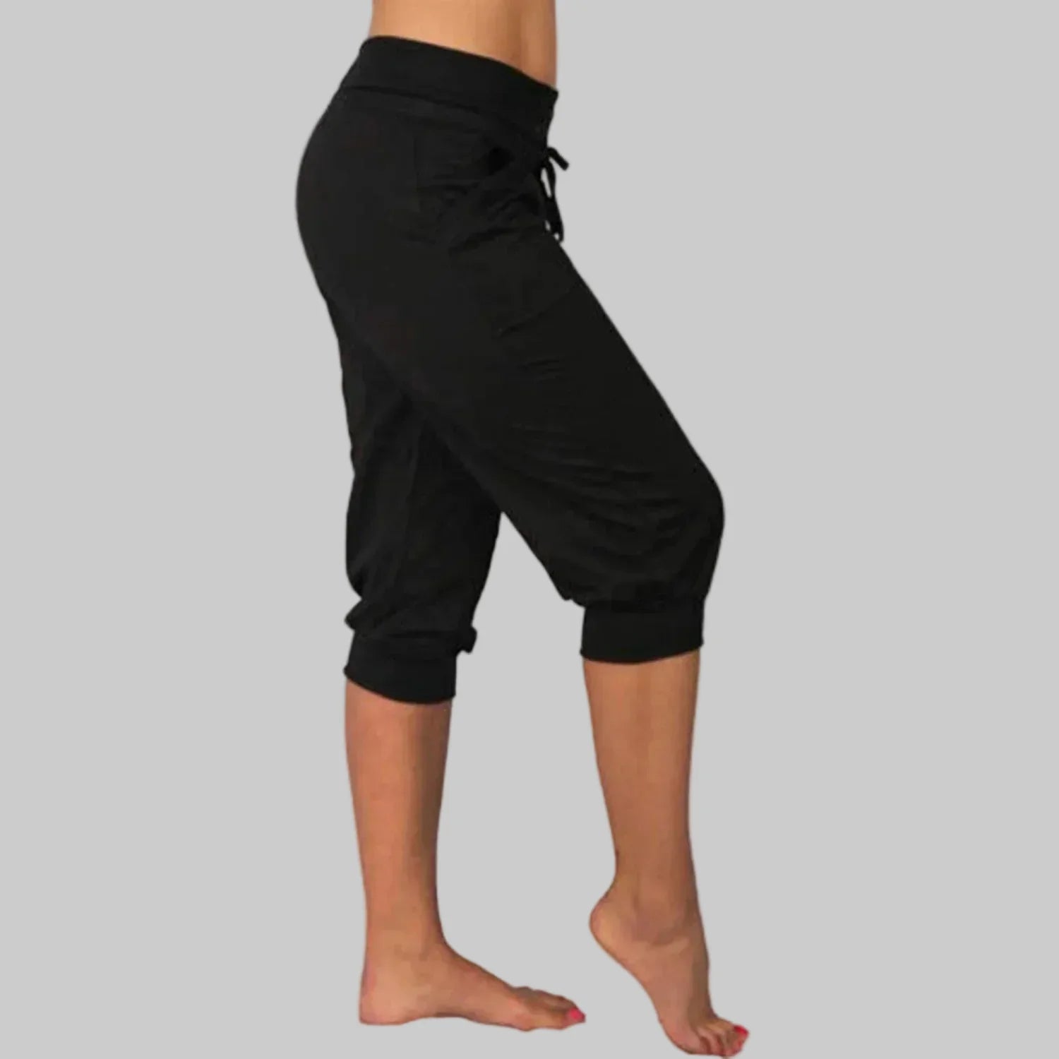 Women's Capri Pants with Adjustable Drawstring and Elastic Waistband
