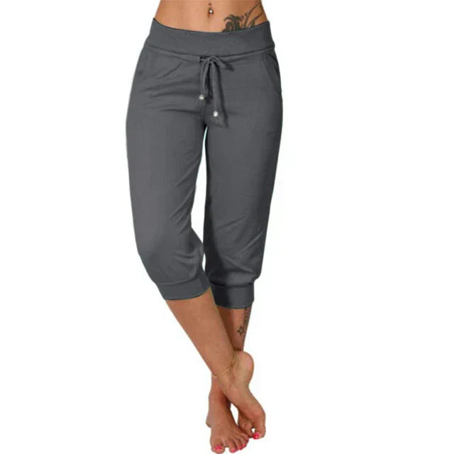 Women's Capri Pants with Adjustable Drawstring and Elastic Waistband