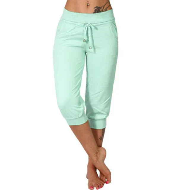 Women's Capri Pants with Adjustable Drawstring and Elastic Waistband
