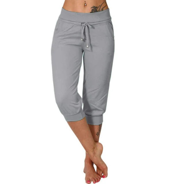 Women's Capri Pants with Adjustable Drawstring and Elastic Waistband