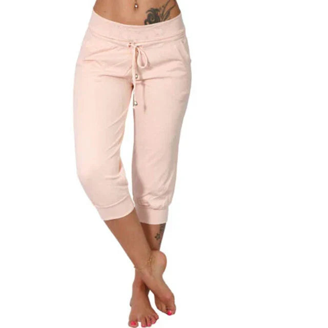 Women's Capri Pants with Adjustable Drawstring and Elastic Waistband