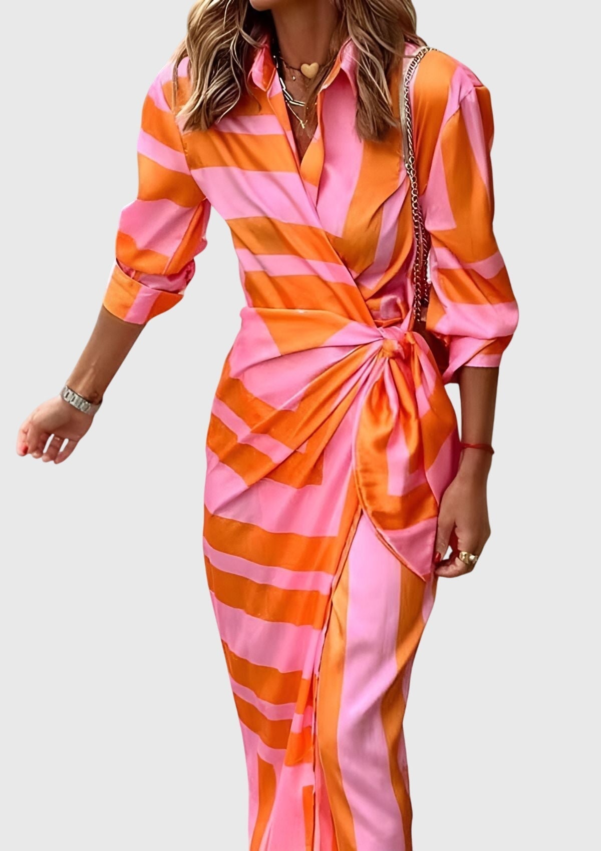 Vestito incrociato stampato | vestito midi con collo per eventi