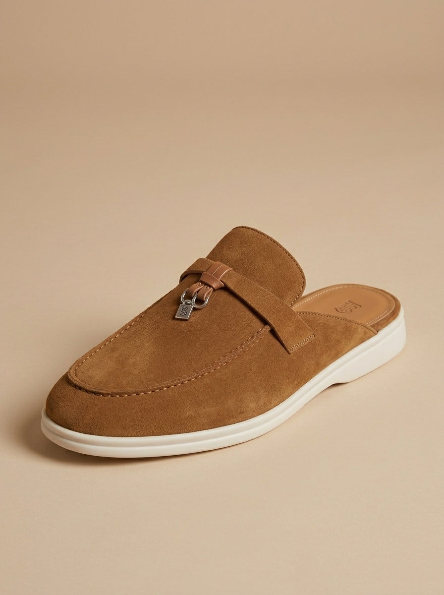 Mocassins en daim pour homme - sabots ouverts avec détail en métal - décontracté