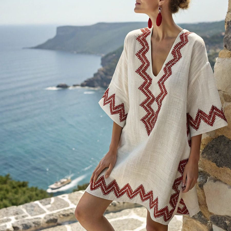 Tunique kimono de style bohème à rayures avec col en V — plage