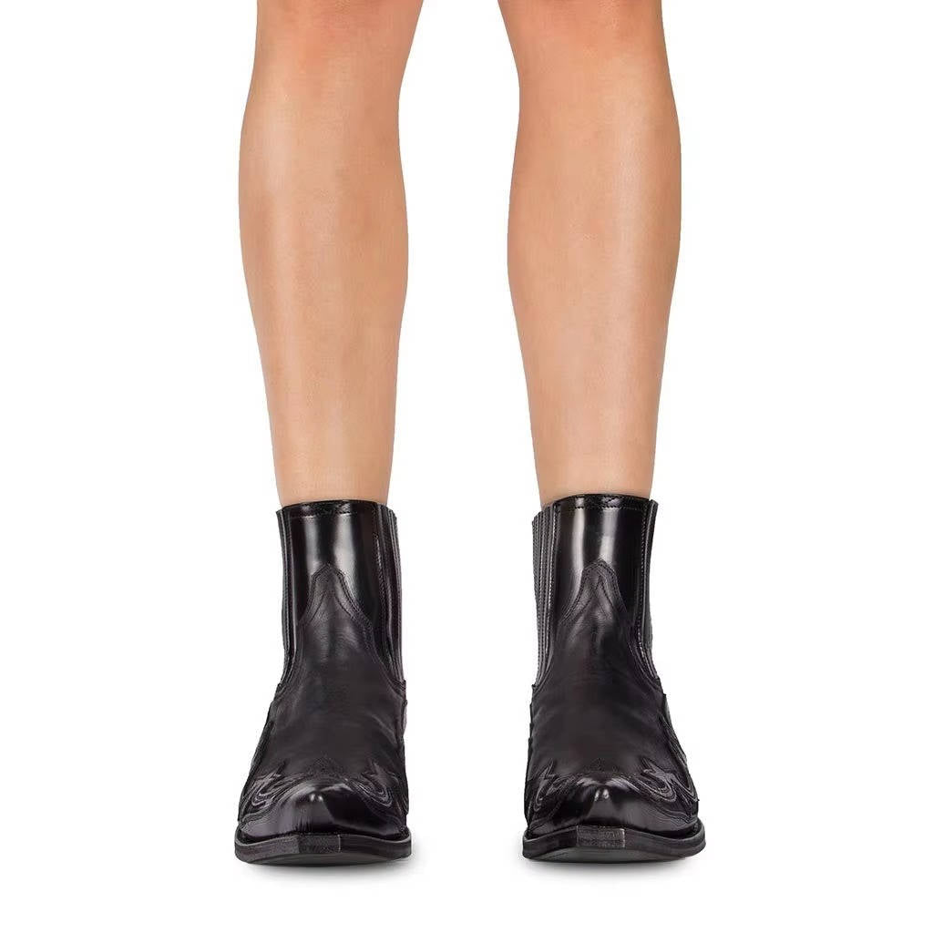 Bottes de cow-boy pour femme Bottines style western avec broderie et bout pointu en cuir PU