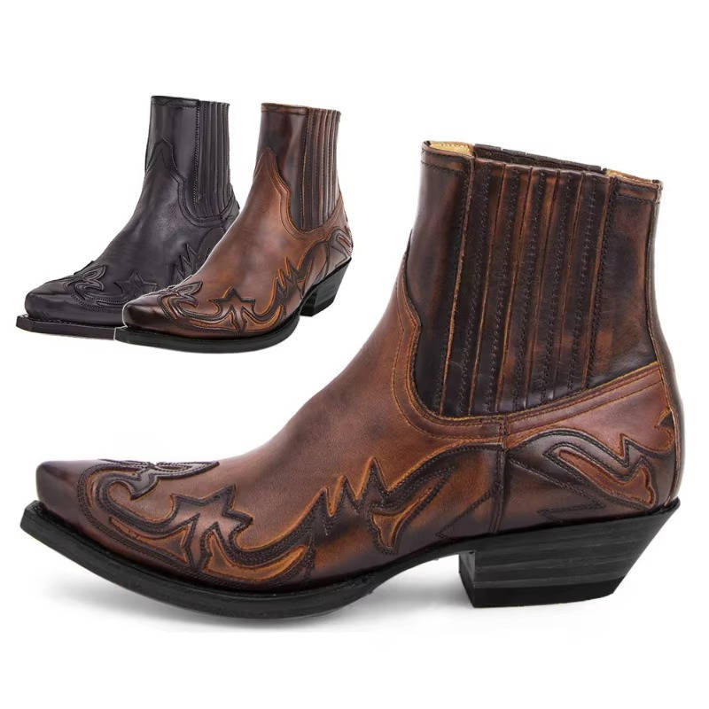 Bottes de cow-boy pour femme Bottines style western avec broderie et bout pointu en cuir PU