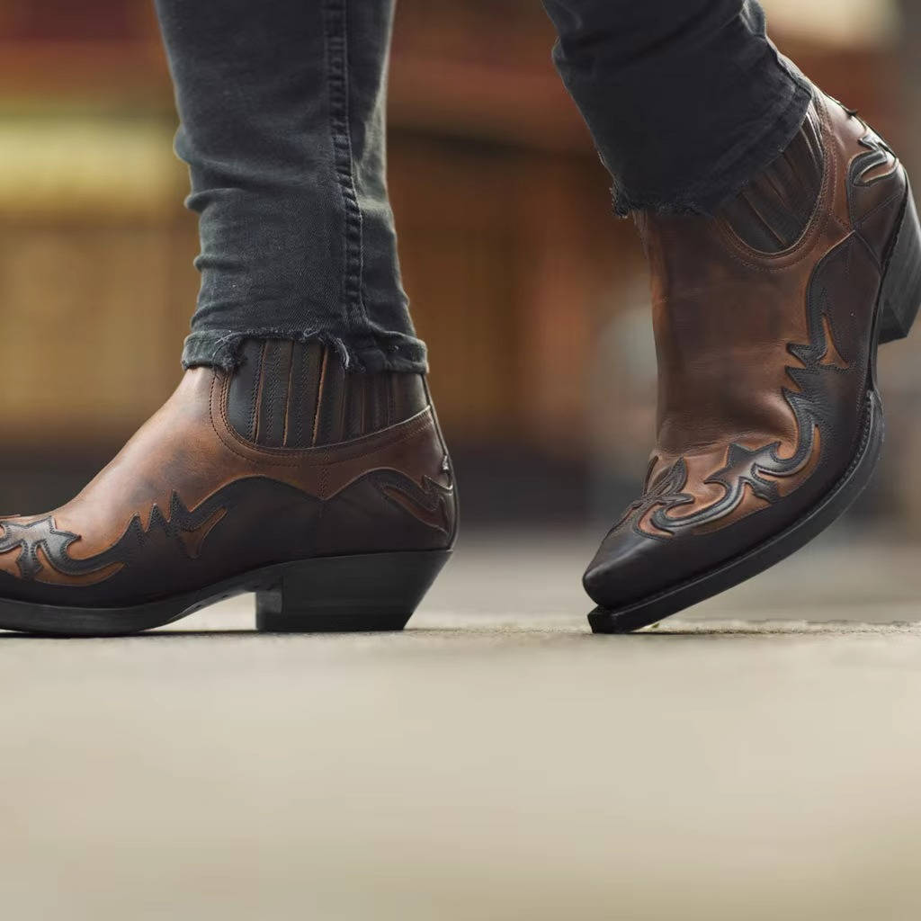 Bottes de cow-boy pour femme Bottines style western avec broderie et bout pointu en cuir PU
