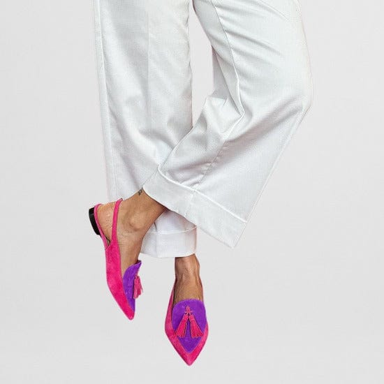 Flat Pointed Sandals with Fringe and Back Strap