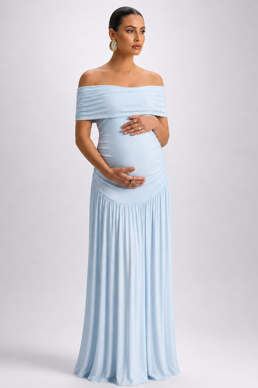 Rochie de maternitate lungă, elegantă, cu umerii goi