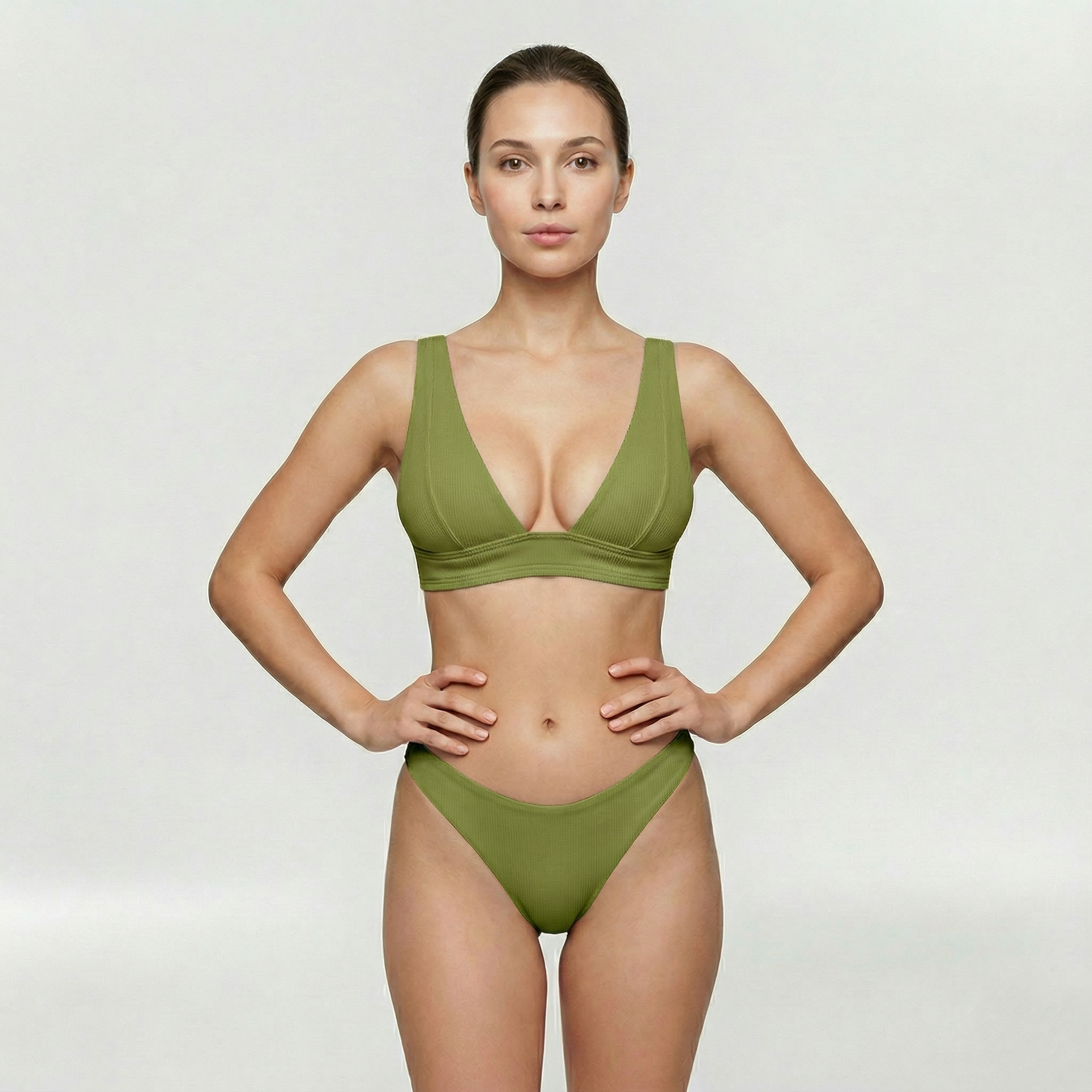 Maillot de bain deux pièces avec culotte taille haute et haut push-up en tissu côtelé