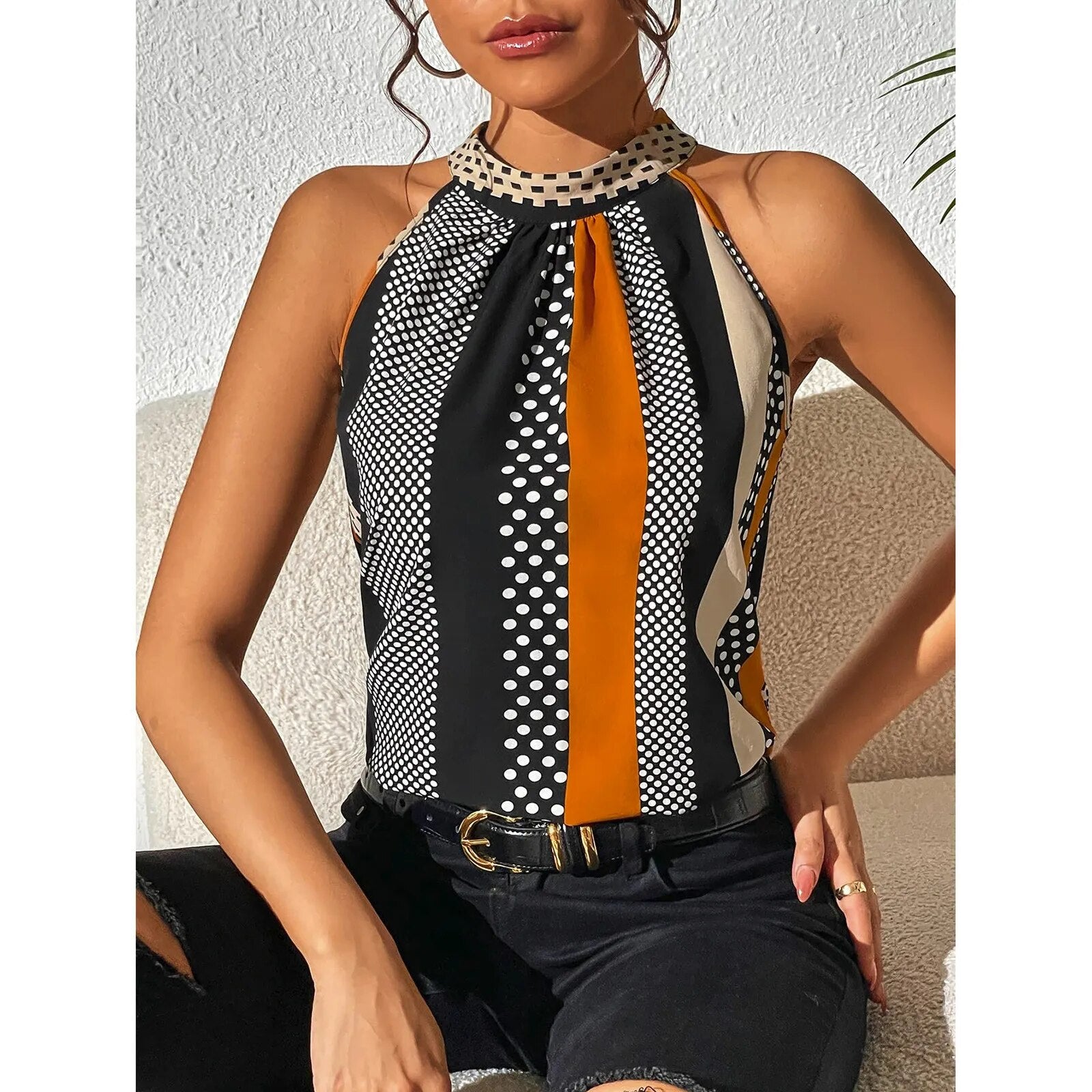 Top halter donna con stampa | blusa senza maniche per tutti i giorni