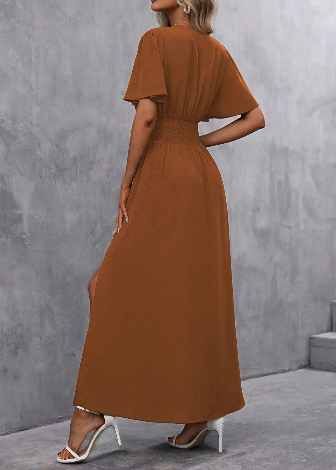 Vestido largo para mujer - escote en V con abertura - cena solemne