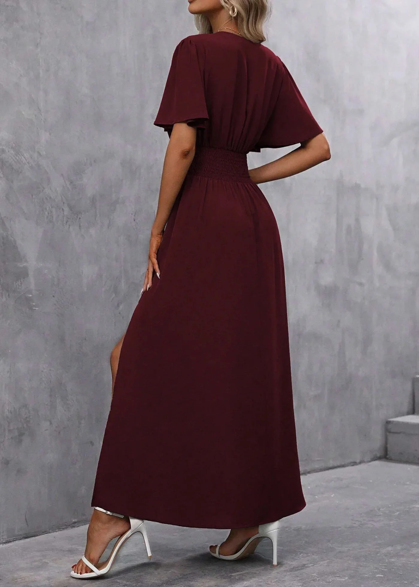 Vestido largo para mujer - escote en V con abertura - cena solemne