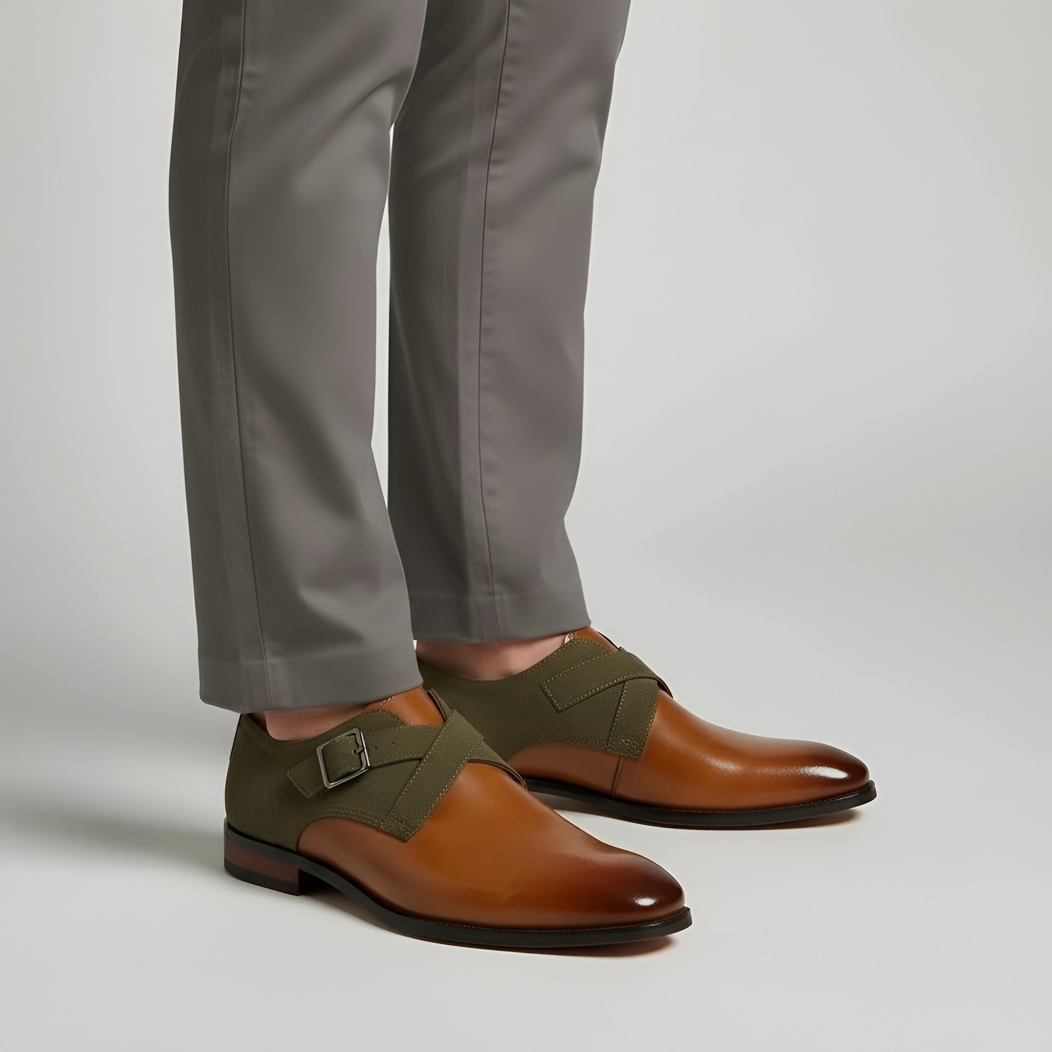 Férfi elegáns cipők monk strap csattal műbőrből