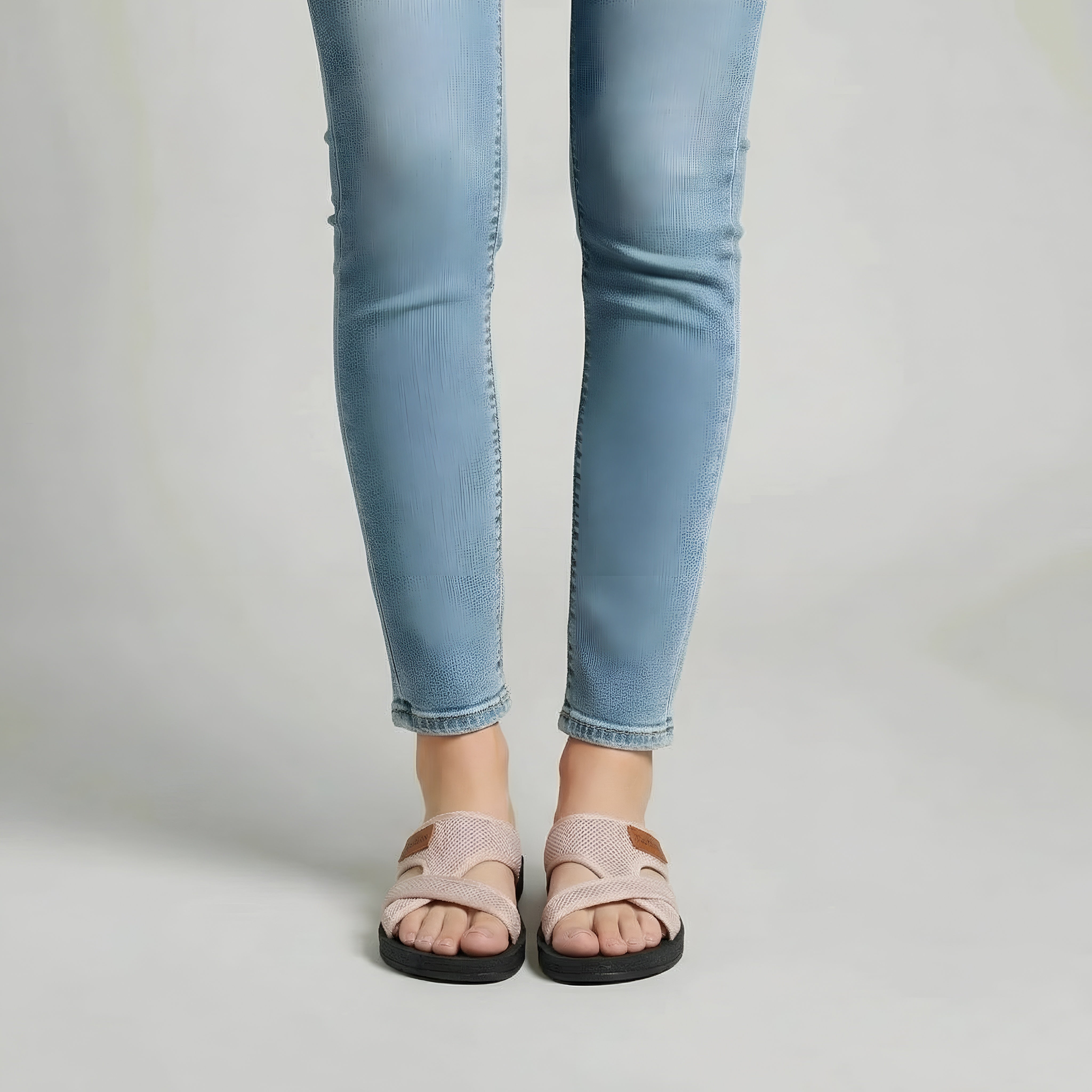 Sandale plate pentru femei, papuci din material textil de plasă, papuci ușori din cauciuc