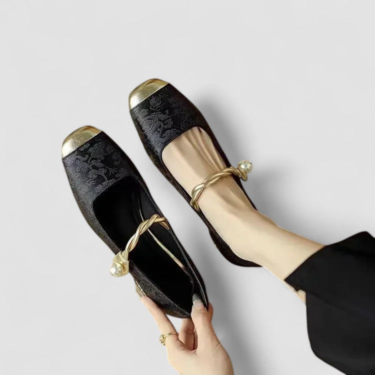 Women's Square-Heel Shoes with Square Toe and Sparkling Rhinestones