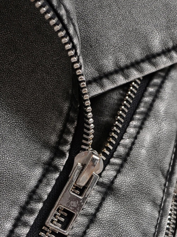 Giacca Biker Corta Effetto Pelle Lavata con Cerniera Asimmetrica per Donna