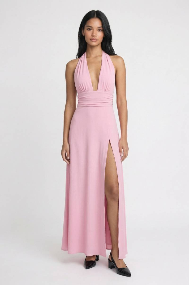 Robe longue pour femme - col halter empire - soirée dîner