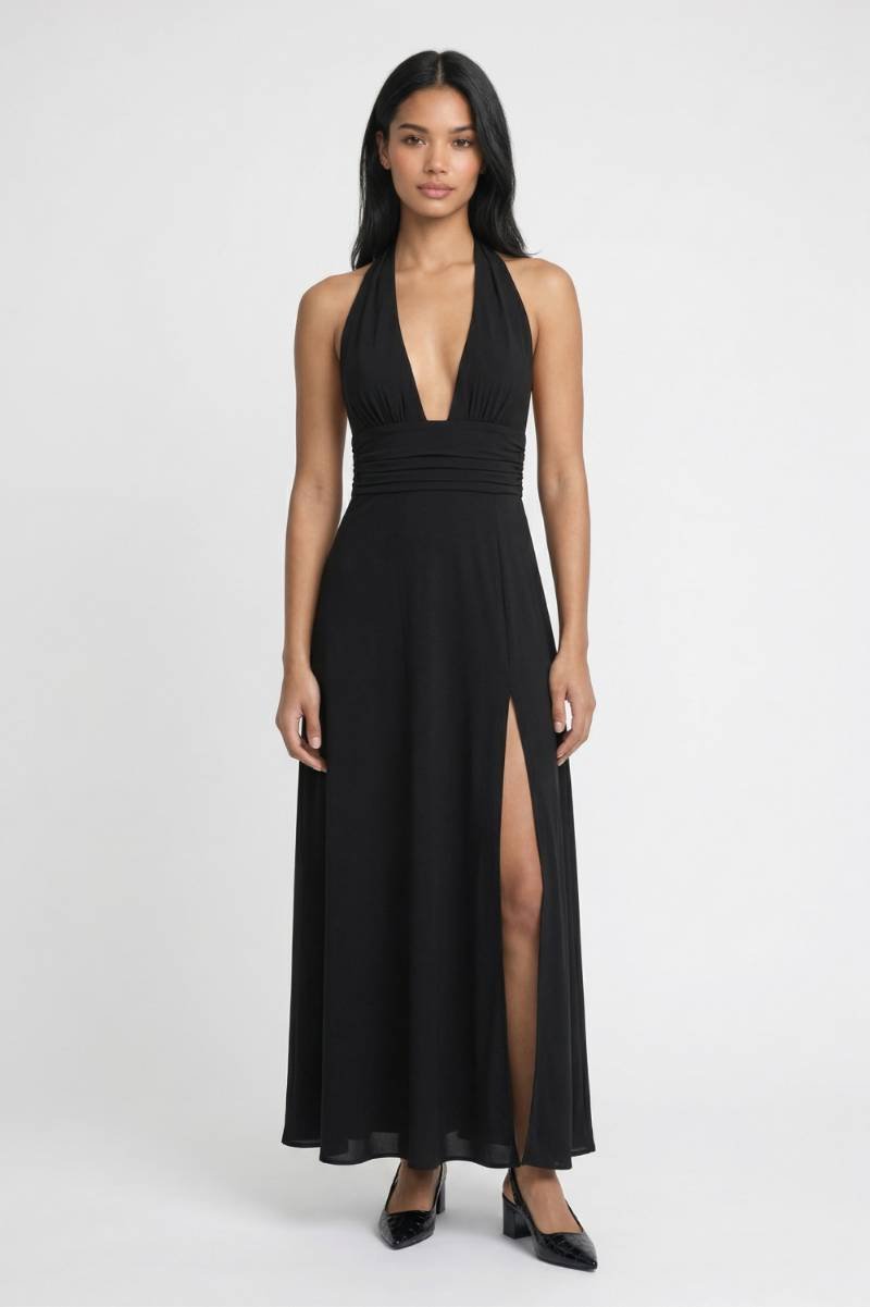 Robe longue pour femme - col halter empire - soirée dîner