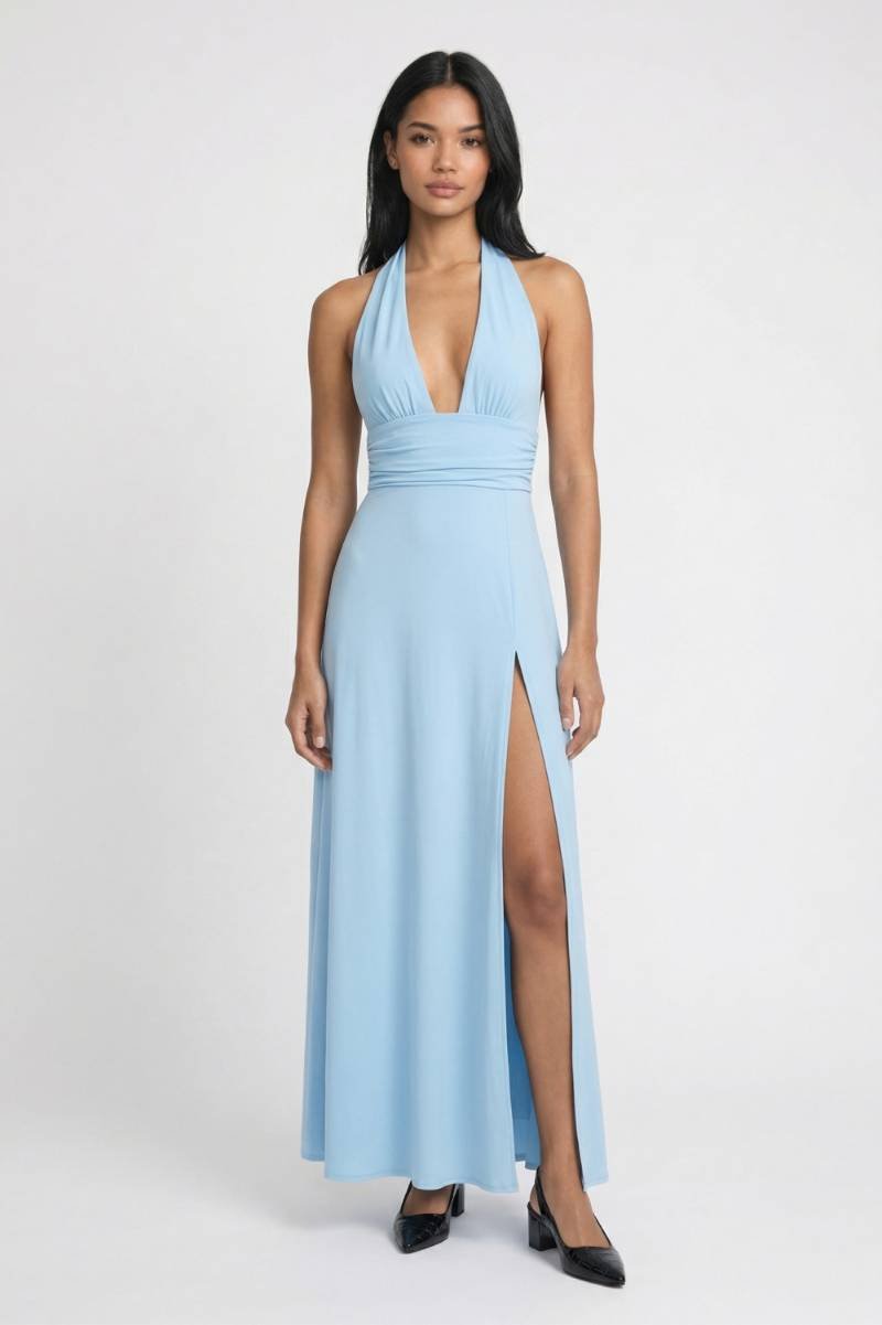 Robe longue pour femme - col halter empire - soirée dîner