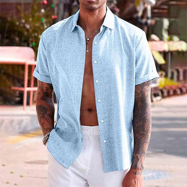 Camicia di lino da uomo - manica corta e collo aperto - spiaggia