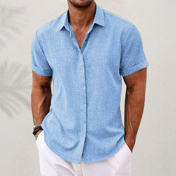 Camicia di lino da uomo - manica corta e collo aperto - spiaggia
