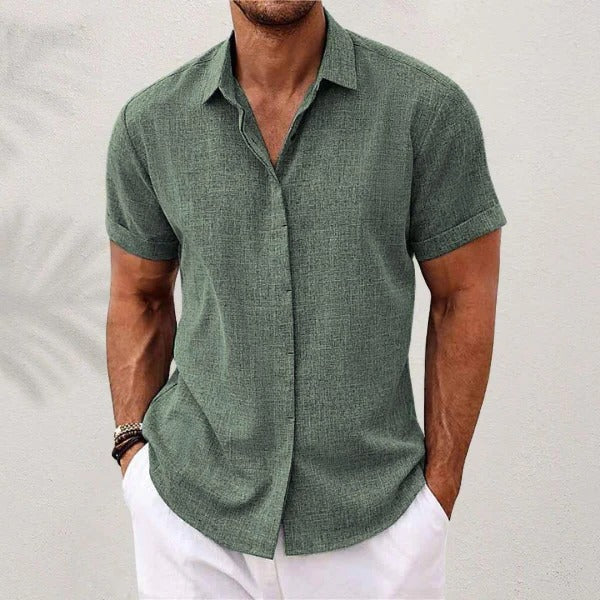 Camicia di lino da uomo - manica corta e collo aperto - spiaggia