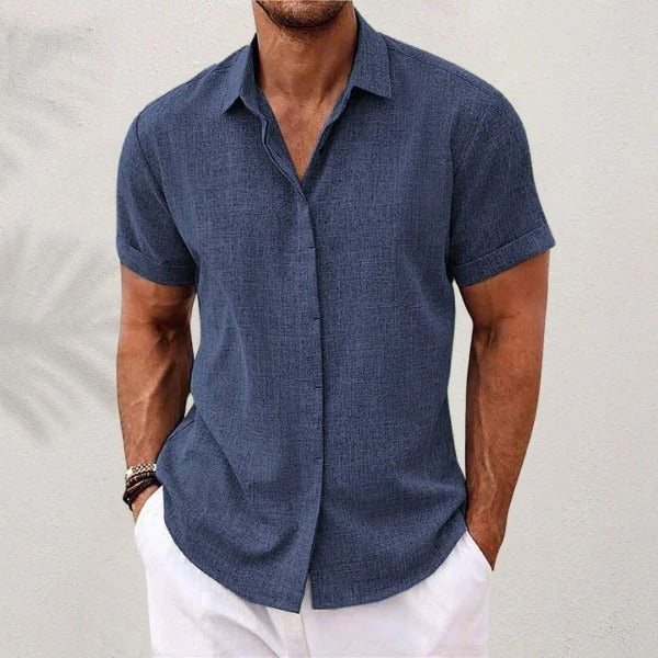 Camicia di lino da uomo - manica corta e collo aperto - spiaggia