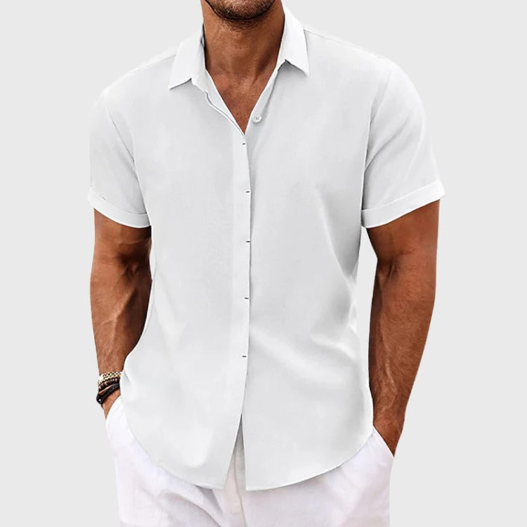 Camicia di lino da uomo - manica corta e collo aperto - spiaggia