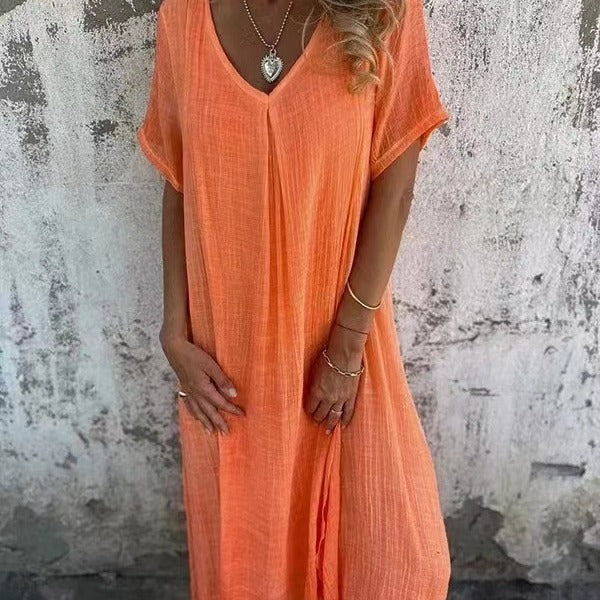 Dlouhé kimono šaty pro ženy s výstřihem do V — pláž