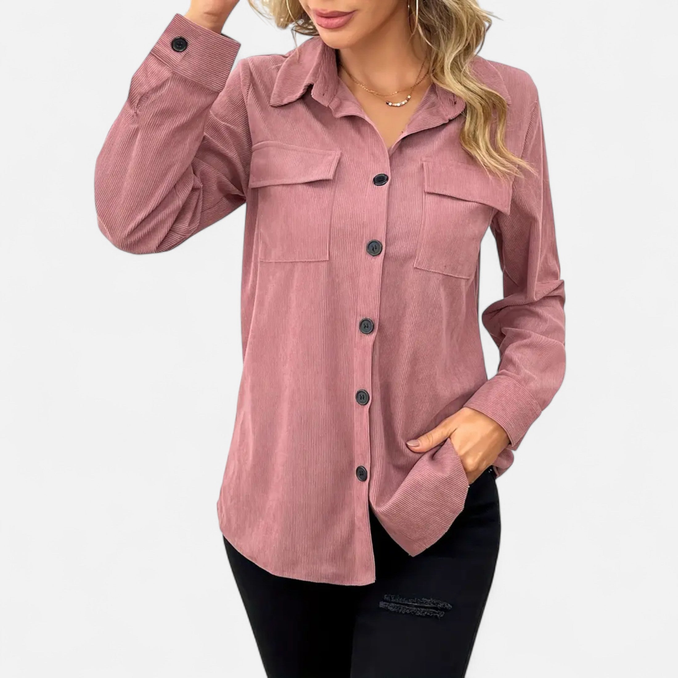 Eliaro Moda | Camisa de Pana Mujer con Bolsillos de Solapa