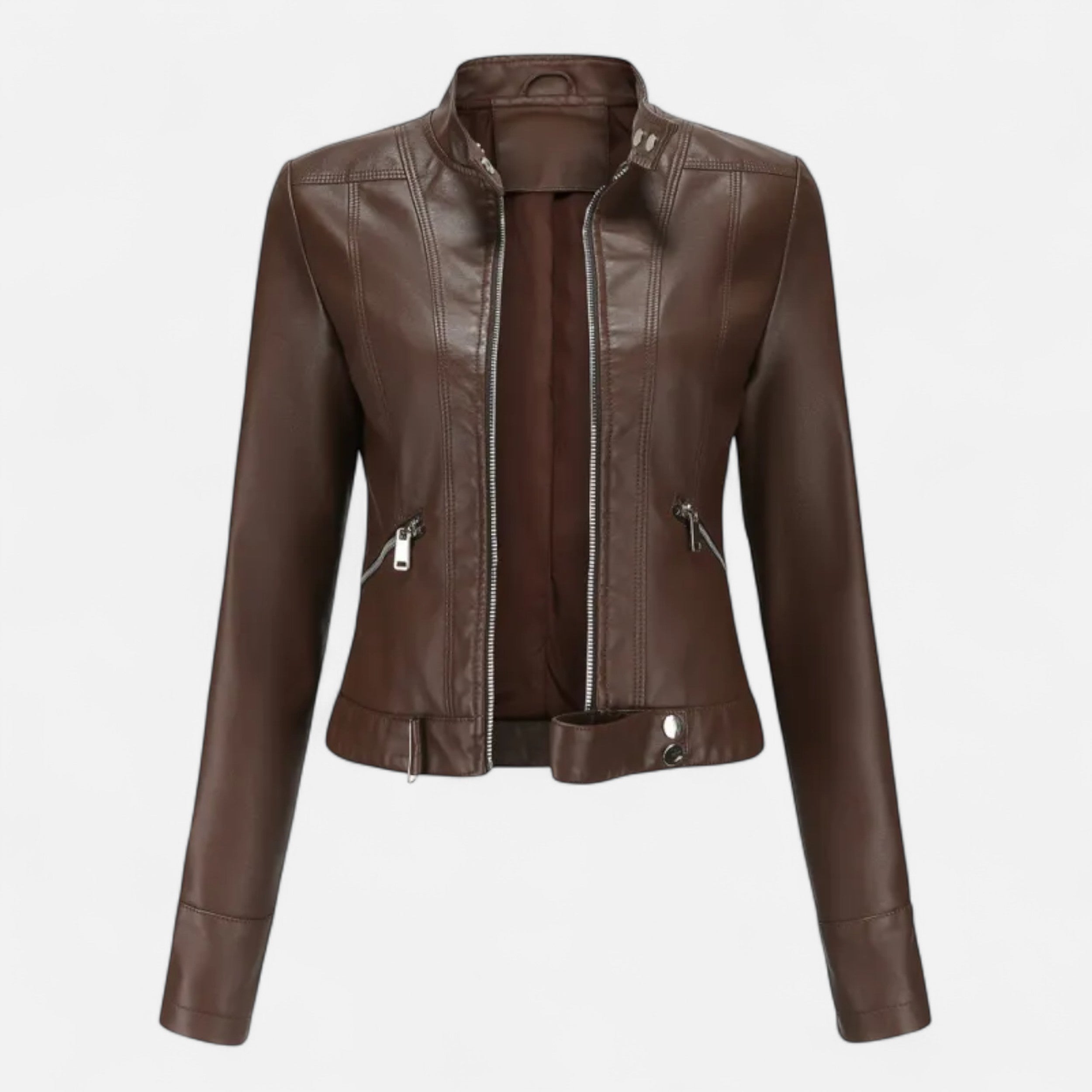 Eliaro Moda | Chaqueta Corta Mujer Cuero PU Cuello Alto con Cinturón