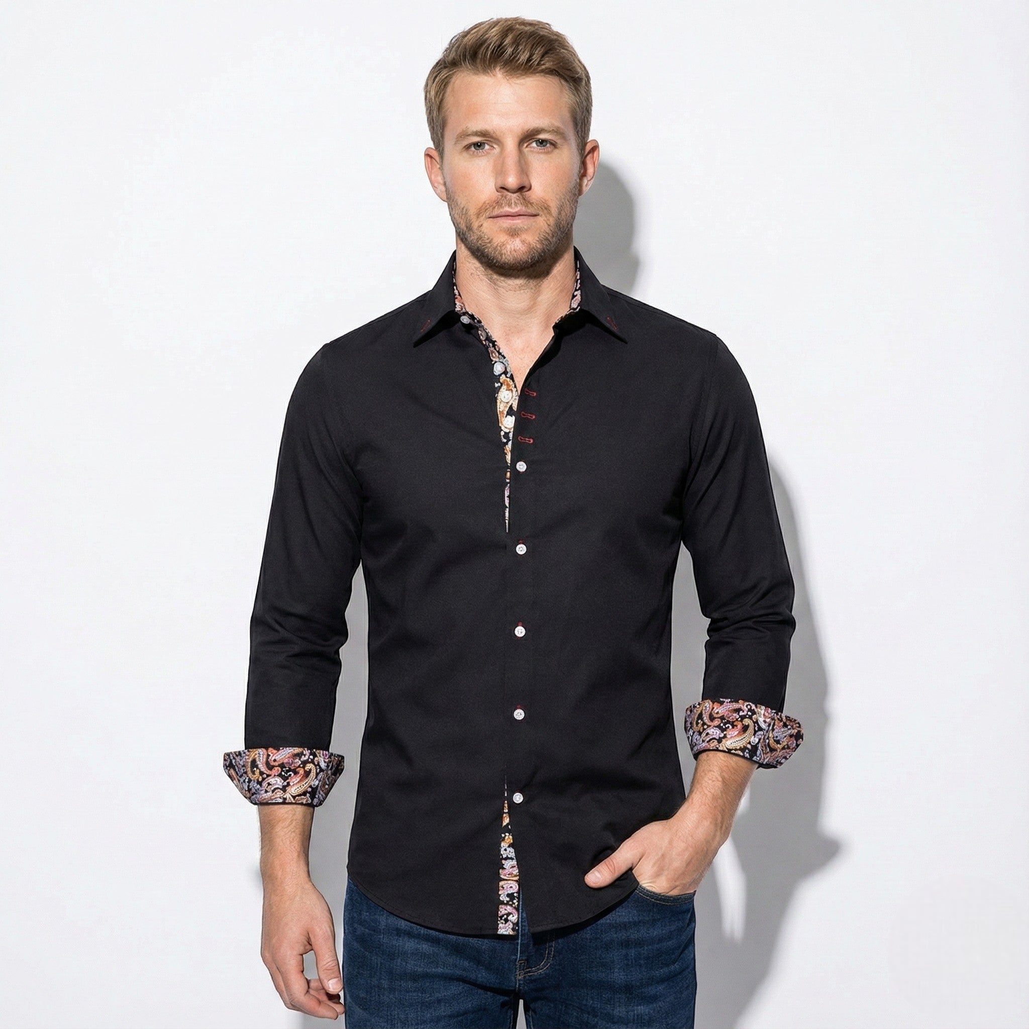 Camicia Elegante da Uomo Slim Fit a Manica Lunga con Bottoni e Tasca