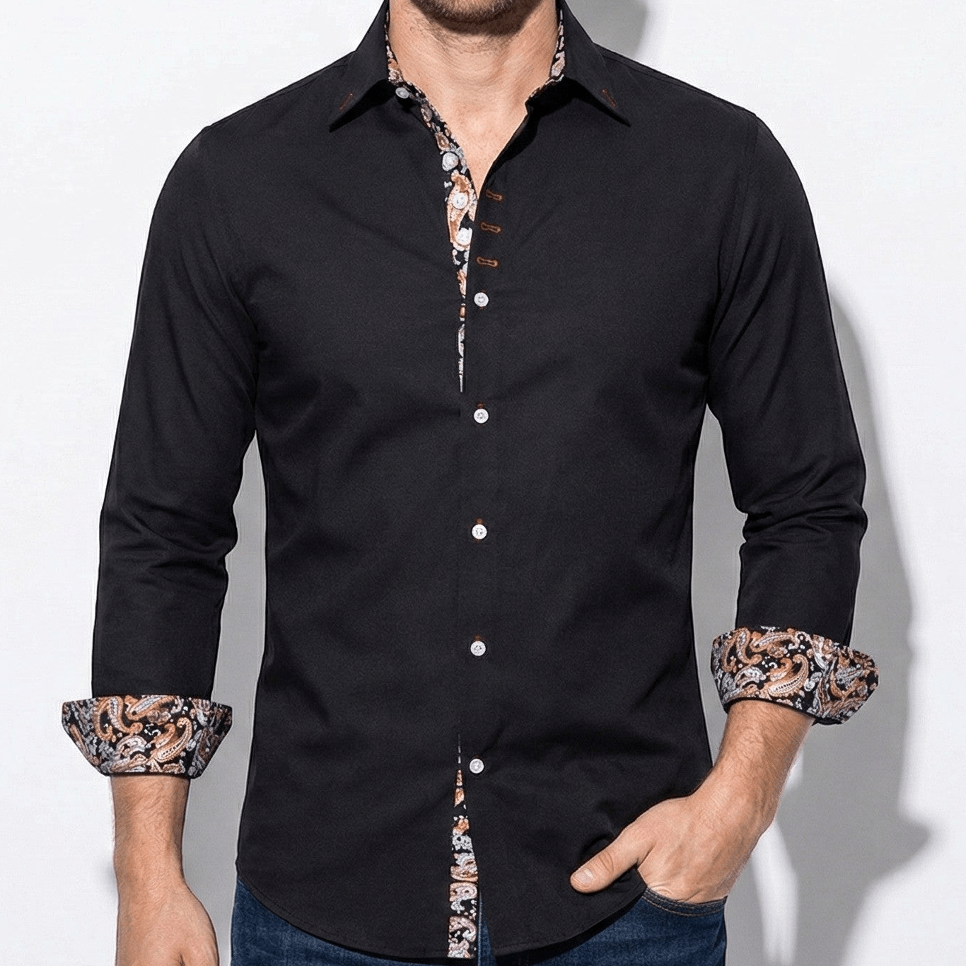 Camicia Elegante da Uomo Slim Fit a Manica Lunga con Bottoni e Tasca