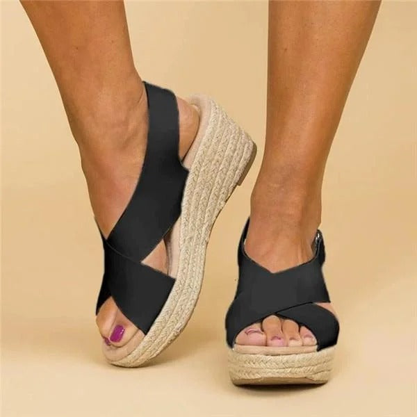 Sandale din piele cu platformă tip espadrile și barete încrucișate pentru femei